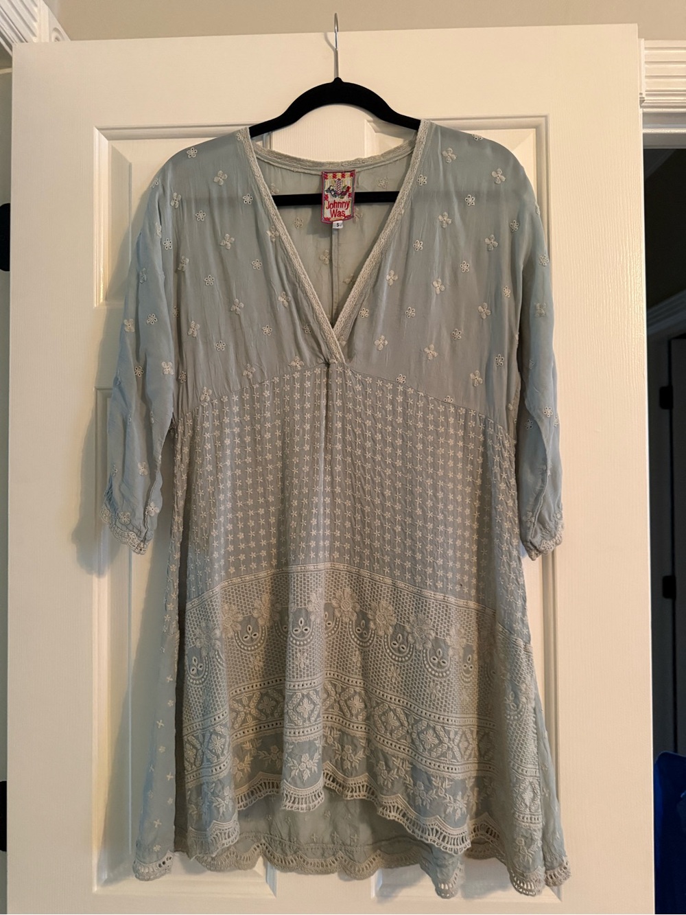 Johnny Was Blue-Grey Embroidered Label Top